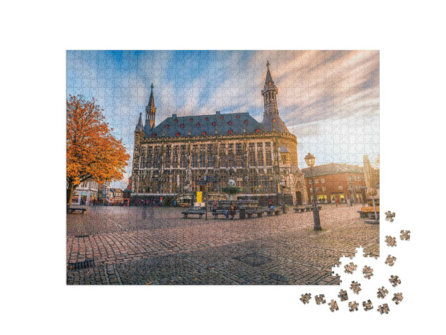 Puzzle 1000 Teile „Aachener Rathaus im Herbst, Deutschland“