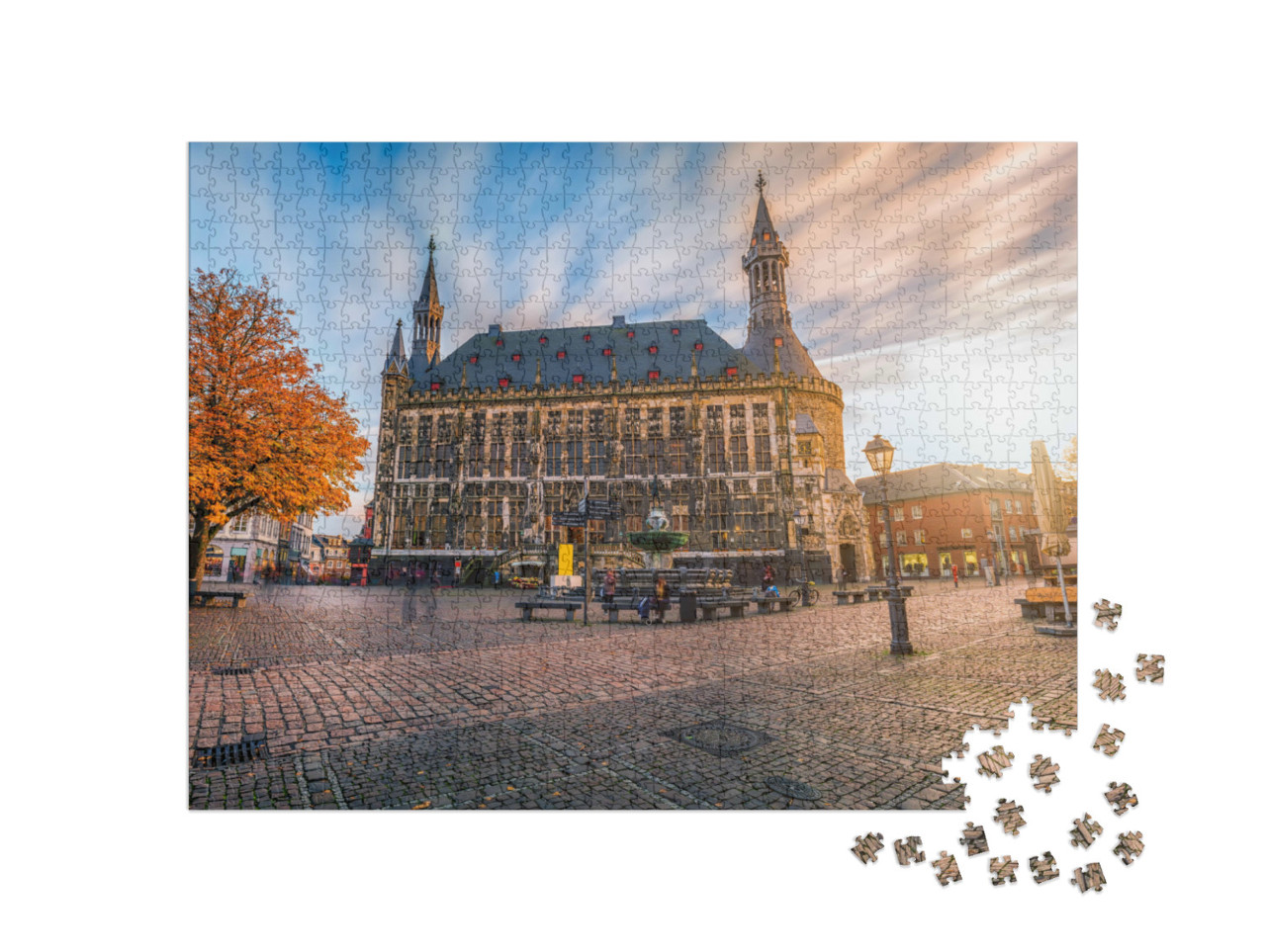 Puzzle 1000 Teile „Aachener Rathaus im Herbst, Deutschland“