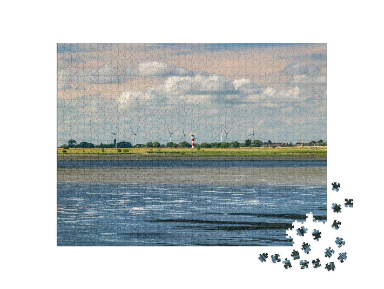 Puzzle 1000 Teile „Elbe mit Marschland, Glückstadt, Deutschland“