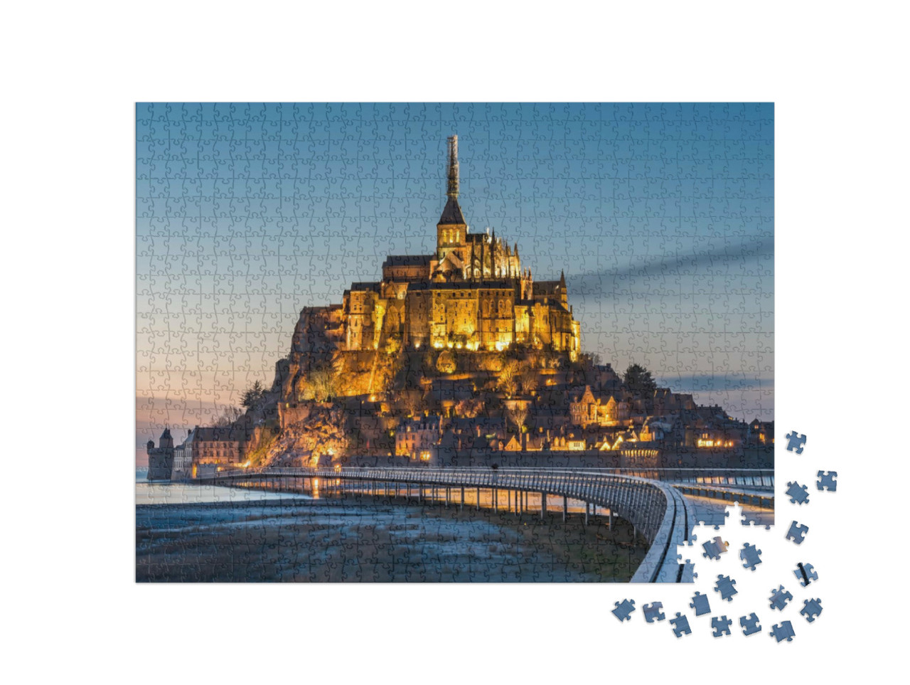 Puzzle 1000 Teile „Beleuchteter Mont Saint-Michel in der Dämmerung“