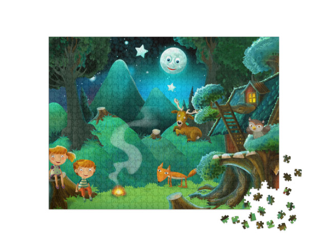 Puzzle 1000 Teile „Kinder und Tiere im Wald“