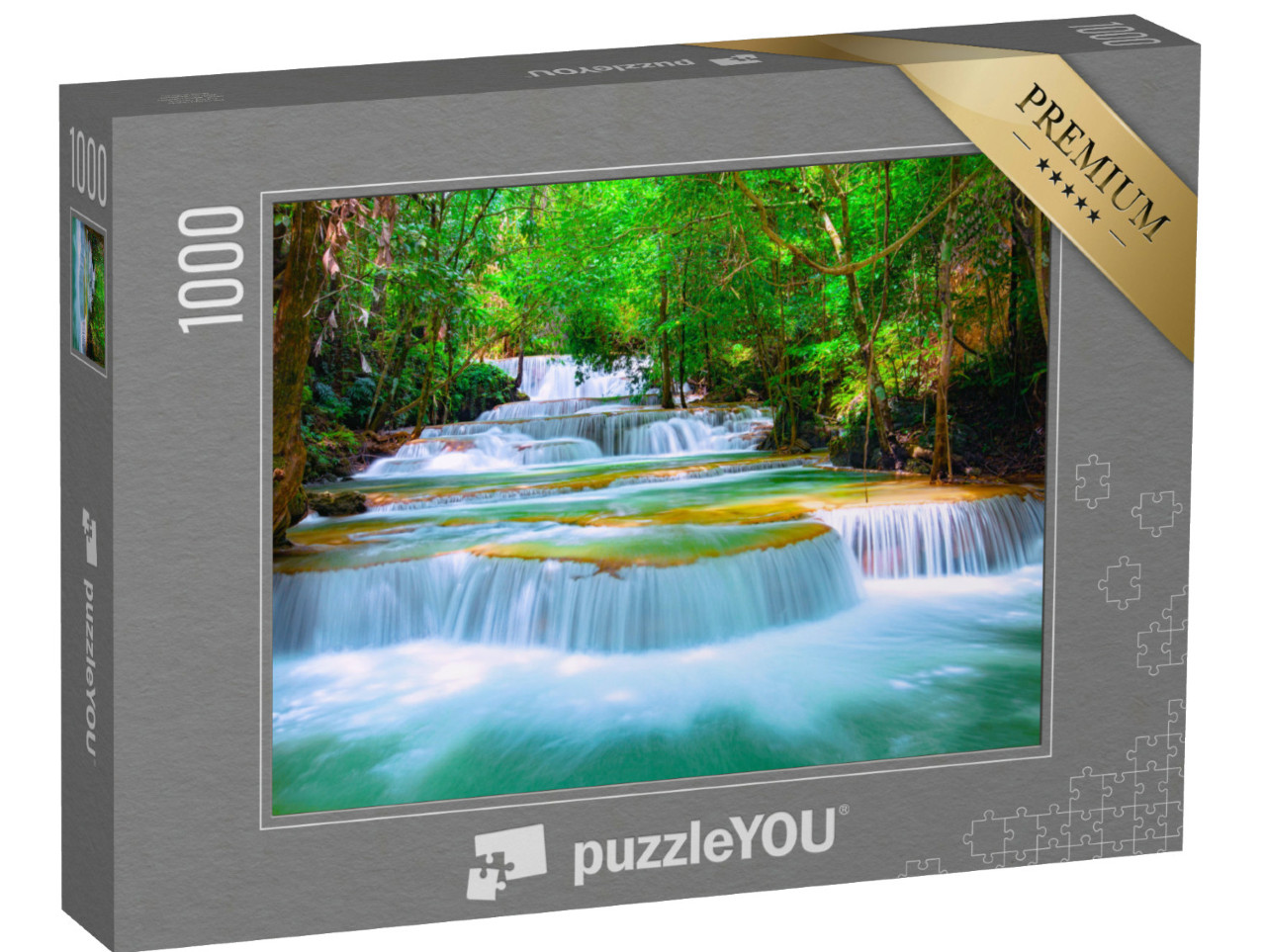Puzzle 1000 Teile „Wunderschöner Huay Mae Kamin Wasserfall im Regenwald bei Kanchanaburi, Thailand“