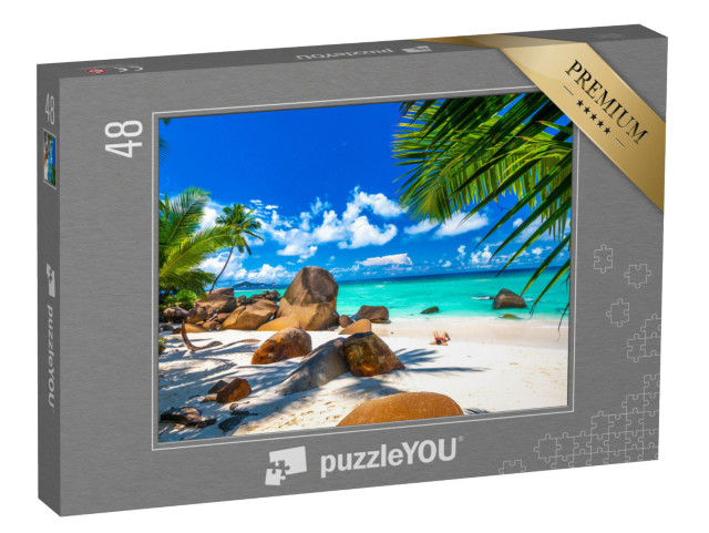 Puzzle 48 Teile „Strand auf den Seychellen mit Granitfelsen“