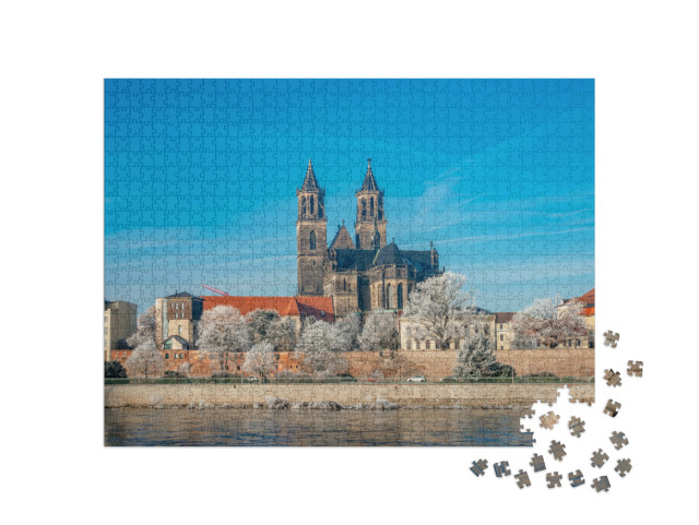 Puzzle 1000 Teile „Innenstadt von Magdeburg an einem Wintertag, Deutschland“