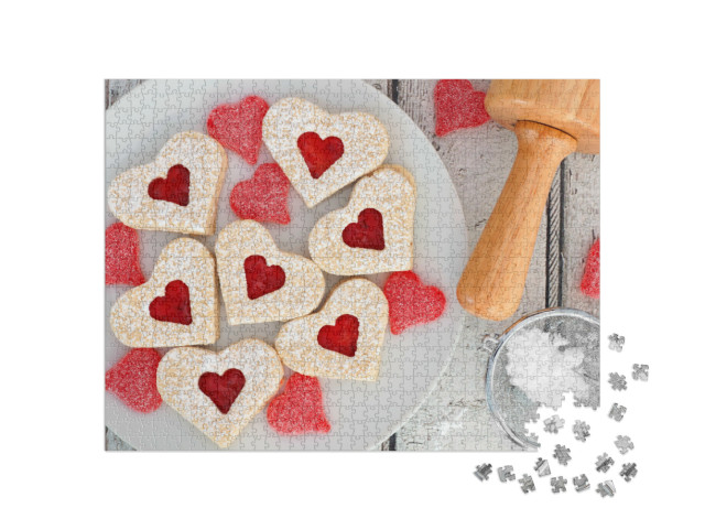 Puzzle 1000 Teile „Kekse in Herzform - mit Liebe gebacken“