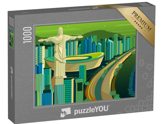 Puzzle 1000 Teile „Vektorillustration der Christus der Erlöser-Statue in Brasilien“