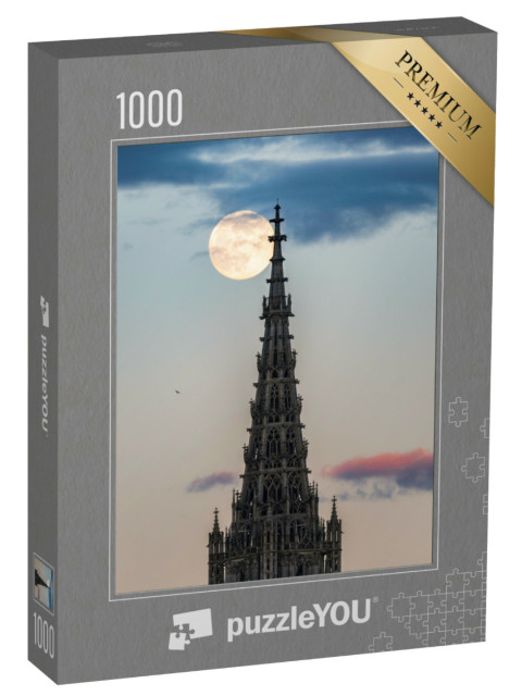 Puzzle 1000 Teile „Spitze des Ulmer Münsters mit Vollmond“
