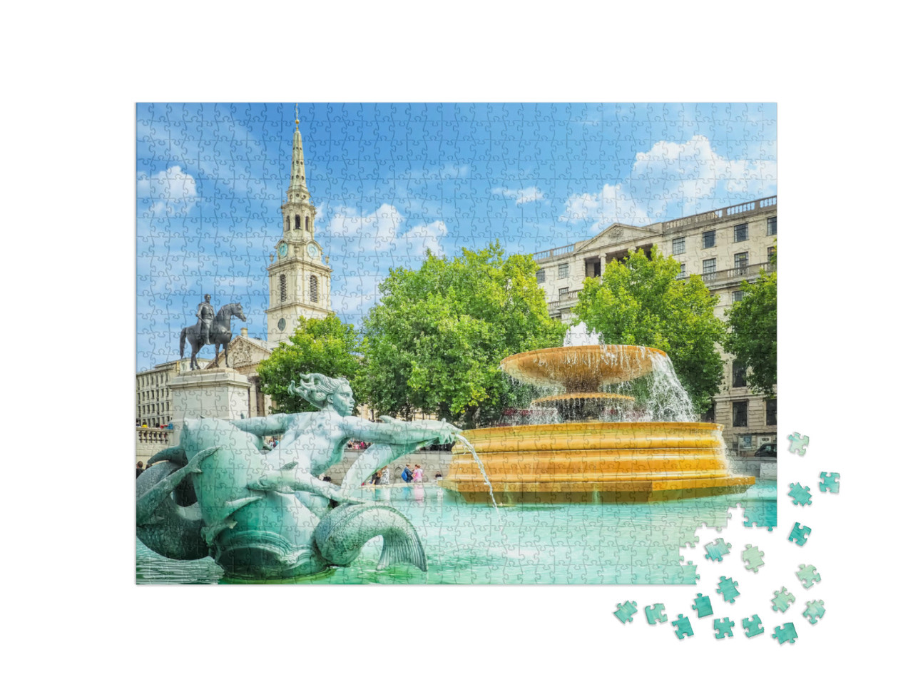 Puzzle 1000 Teile „Springbrunnen auf dem Trafalgar Square an einem hellen Sommertag“