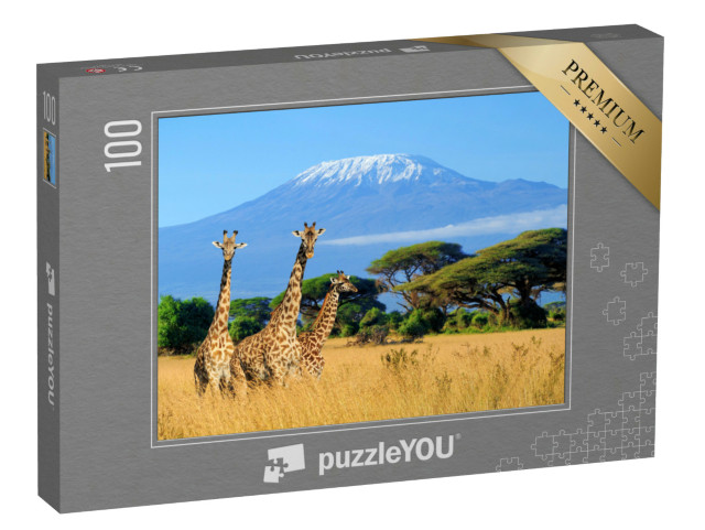 Puzzle 100 Teile „Giraffen am Kilimandscharo, Bild aus dem Nationalpark in Kenia“