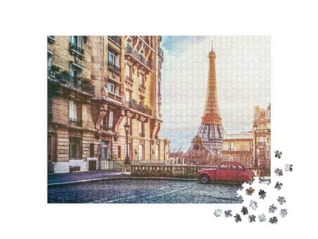 Puzzle 1000 Teile „Pariser Straße mit Blick auf den berühmten Eiffelturm“