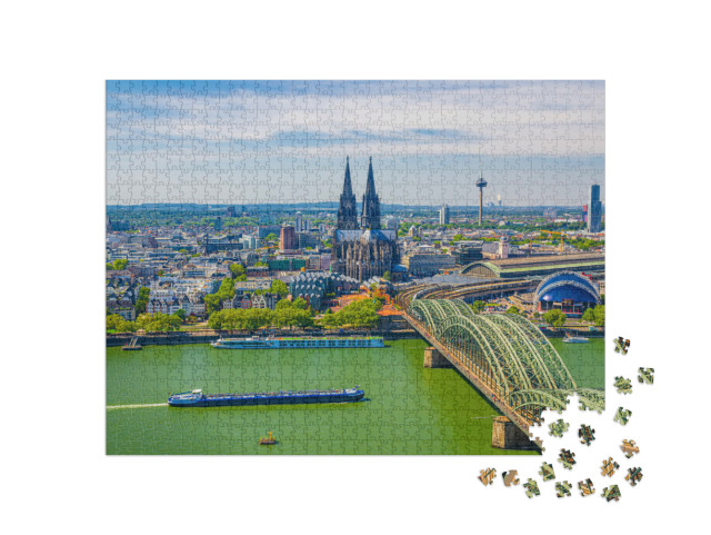 Puzzle 1000 Teile „Kölner Innenstadt: Luftbild mit Dom, Bahnhof, Rhein“