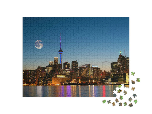 Puzzle 1000 Teile „Aufgehender Mond über Toronto, Kanada “
