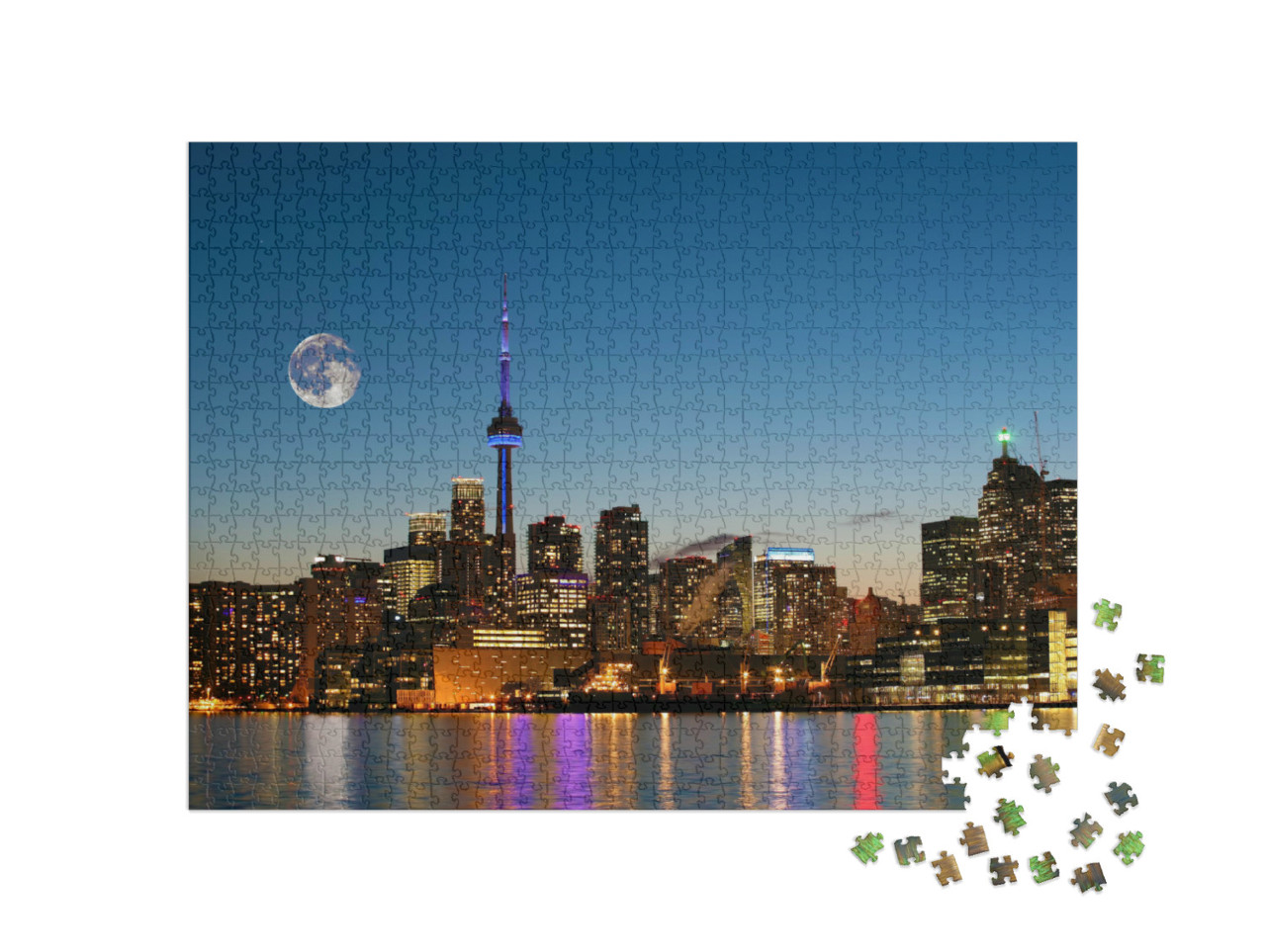 Puzzle 1000 Teile „Aufgehender Mond über Toronto, Kanada “