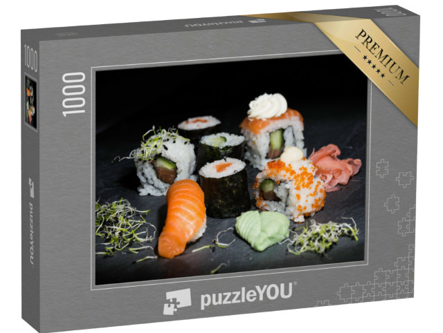 Puzzle 1000 Teile „Japanisches Sushi aus Maki, Nigiri und Inside-Outside-Rollen“