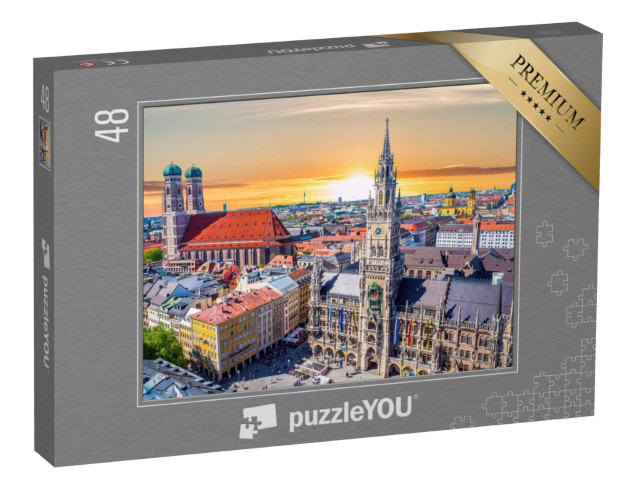 Puzzle 48 Teile „Einfach schön: München bei Sonnenuntergang, Bayern, Deutschland“