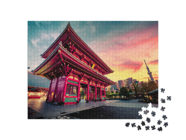 Puzzle 1000 Teile „Sensoju-Tempel, im Hintergrund der Tokyo Skytree“