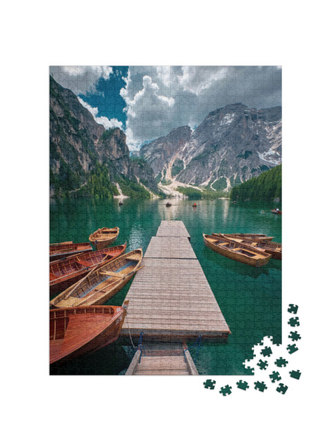 Puzzle 1000 Teile „Die Landschaft um den Pragser Wildsee, Dolomiten, Italien“