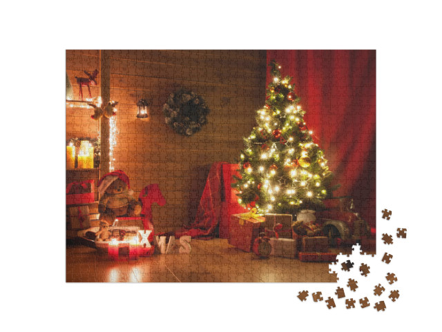 Puzzle 1000 Teile „Festlich geschmücktes Zimmer an Weihnachten“
