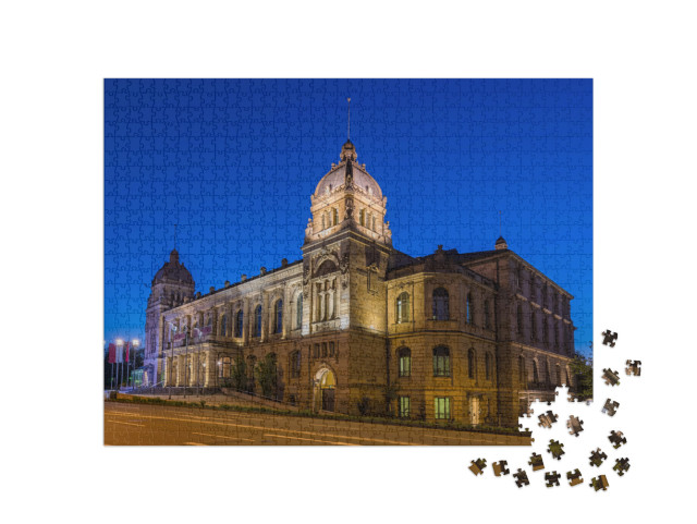 Puzzle 1000 Teile „Historische Stadthalle in Wuppertal bei Nacht“