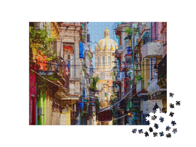 Puzzle 1000 Teile „Bunte Straße in Havanna, Kuba“