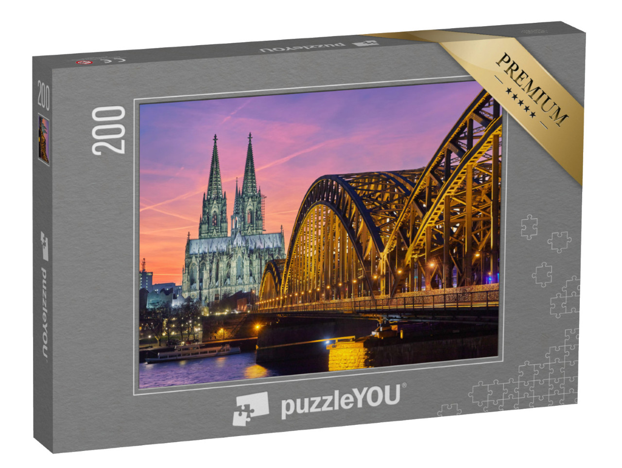 Puzzle 200 Teile „Kölner Dom und Hohenzollernbrücke bei Sonnenuntergang“