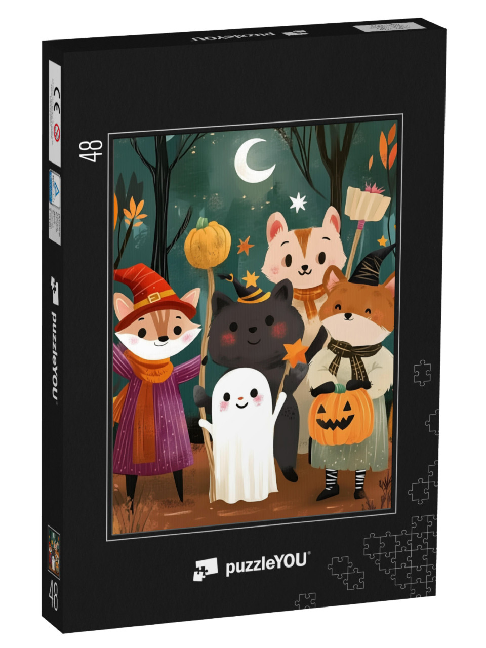 Puzzle 48 Teile „Tierfreunde feiern Halloween“