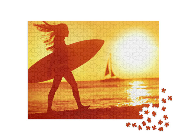 Puzzle 1000 Teile „Surferin im Sonnenuntergang, Maui, Hawaii“