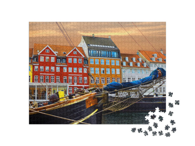 Puzzle 1000 Teile „Yachten und farbige Häuser an der Strandpromenade in Nyhavn“