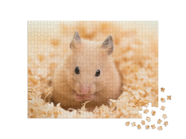 Puzzle 1000 Teile „Goldhamster auf Holzspänen“