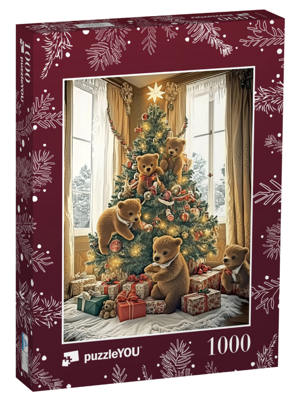 Puzzle 1000 Teile „Bärenkinder spielen im Christbaum“