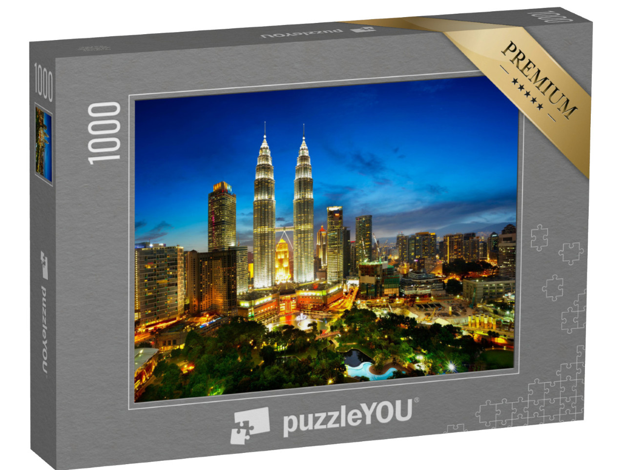 Puzzle 1000 Teile „Luftbild der Skyline von Kuala Lumpur bei Dämmerung, Malaysia“