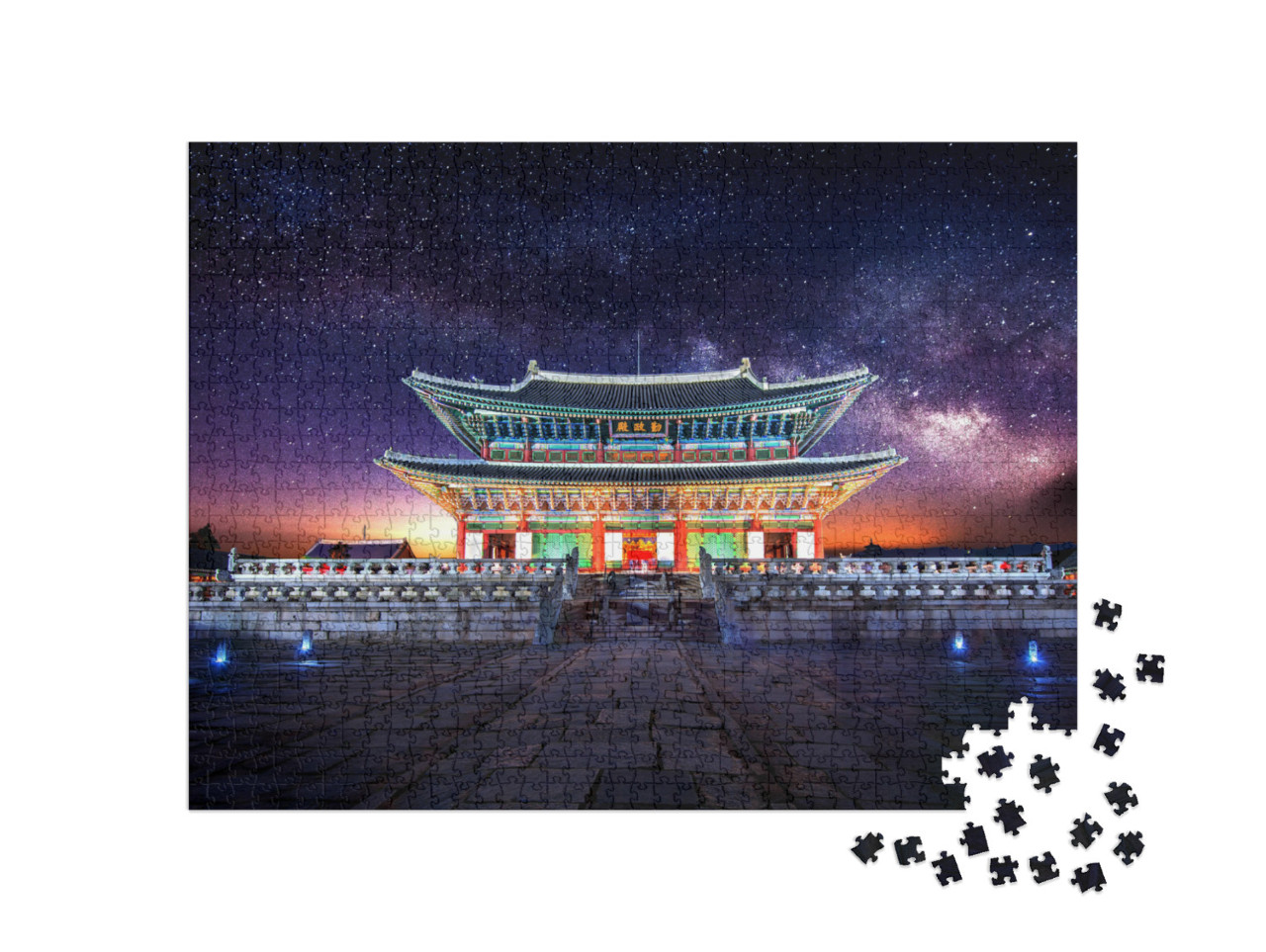 Puzzle 1000 Teile „Milchstraße hinter dem Gyeongbokgung-Palast, Seoul, Südkorea“