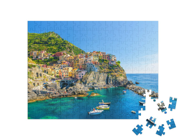 Puzzle 200 Teile „Manarola traditionelles typisch italienisches Dorf im Nationalpark Cinque Terre“