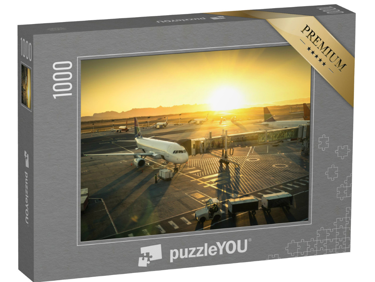 Puzzle 1000 Teile „Flugzeug am Flugsteig bereit zum Start“