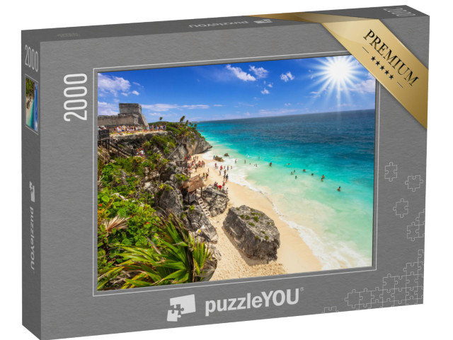 Puzzle 2000 Teile „Wunderschöner Strand von Tulum am Karibischen Meer, Mexiko“