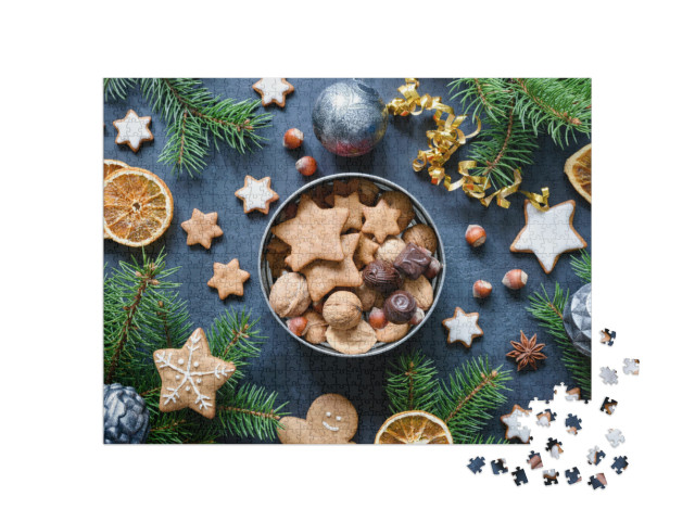 Puzzle 1000 Teile „Weihnachten: Geschenk-Box mit hausgemachten Lebkuchen“