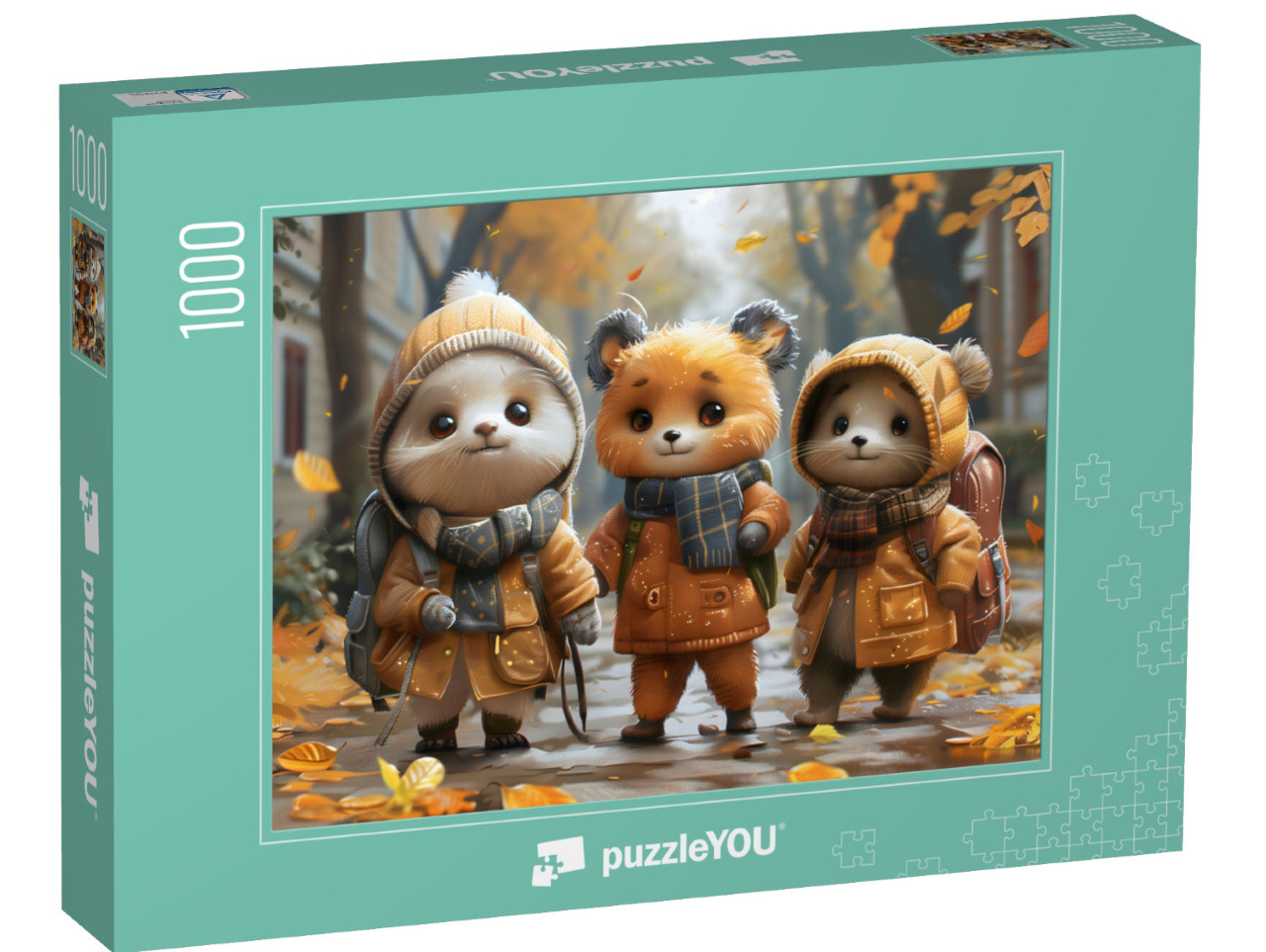 Puzzle 1000 Teile „Pelzige Freunde am Schulweg“