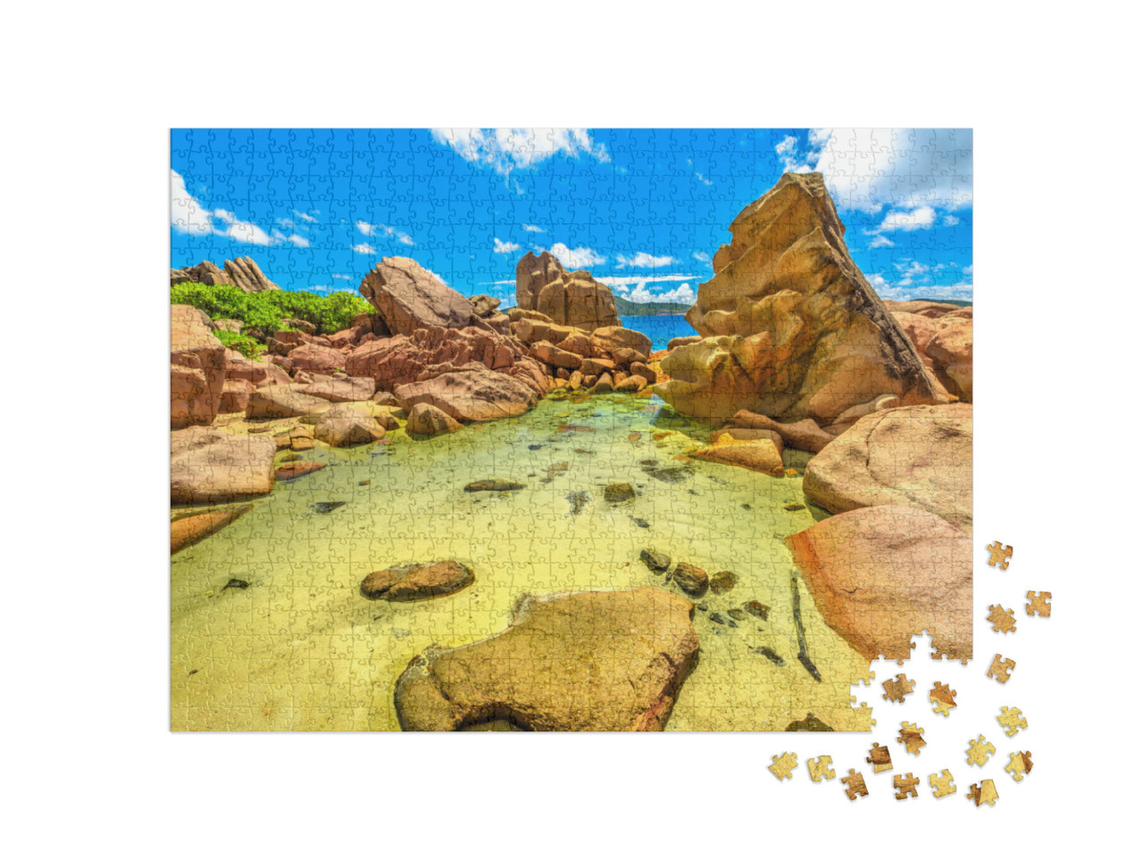 Puzzle 1000 Teile „Natürlicher Wasserpool in der unberührten Landschaft, Seychellen“