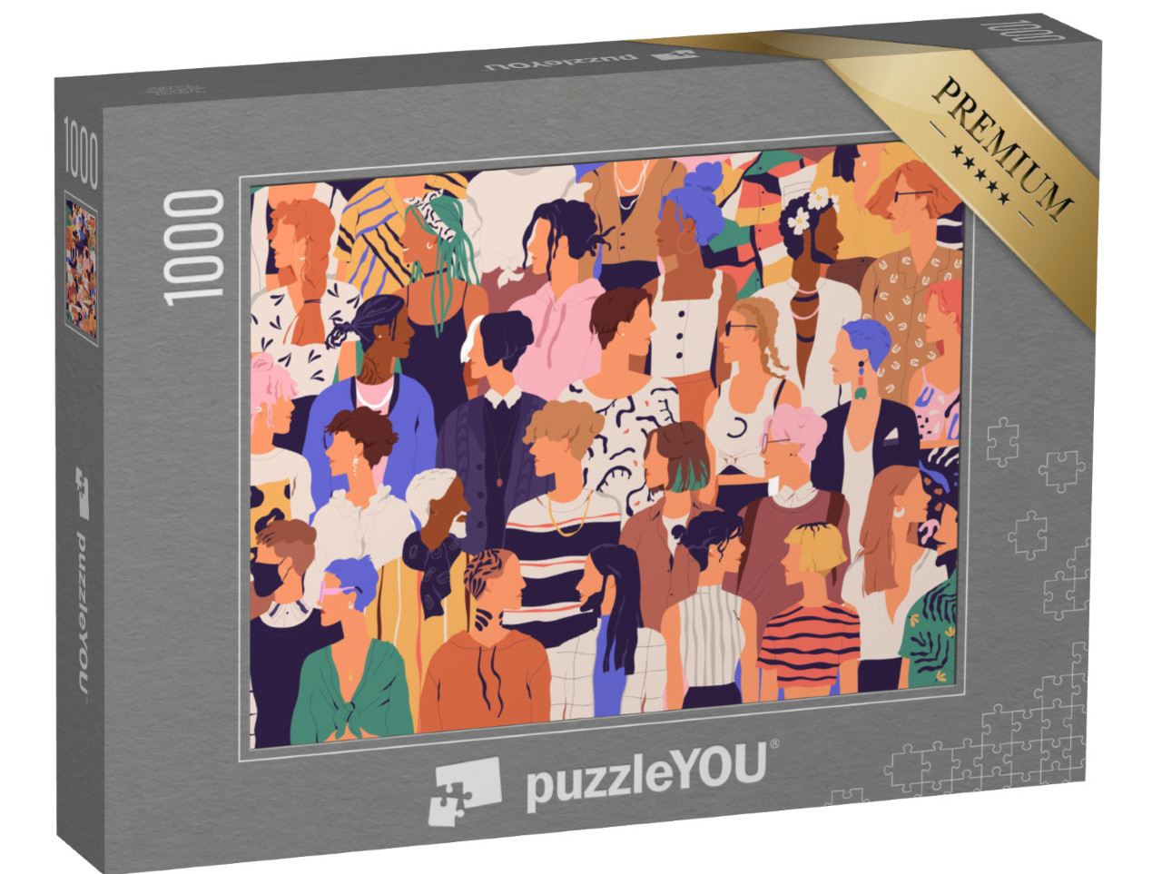 Puzzle 1000 Teile „Gruppe von Männern und Frauen mit trendiger Hipster-Kleidung“
