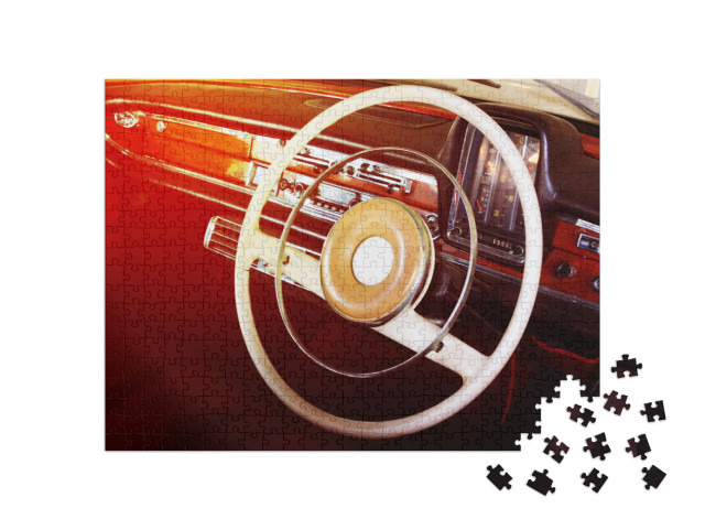 Puzzle 500 Teile „Nahaufnahme von Lenkrad eines Oldtimers“