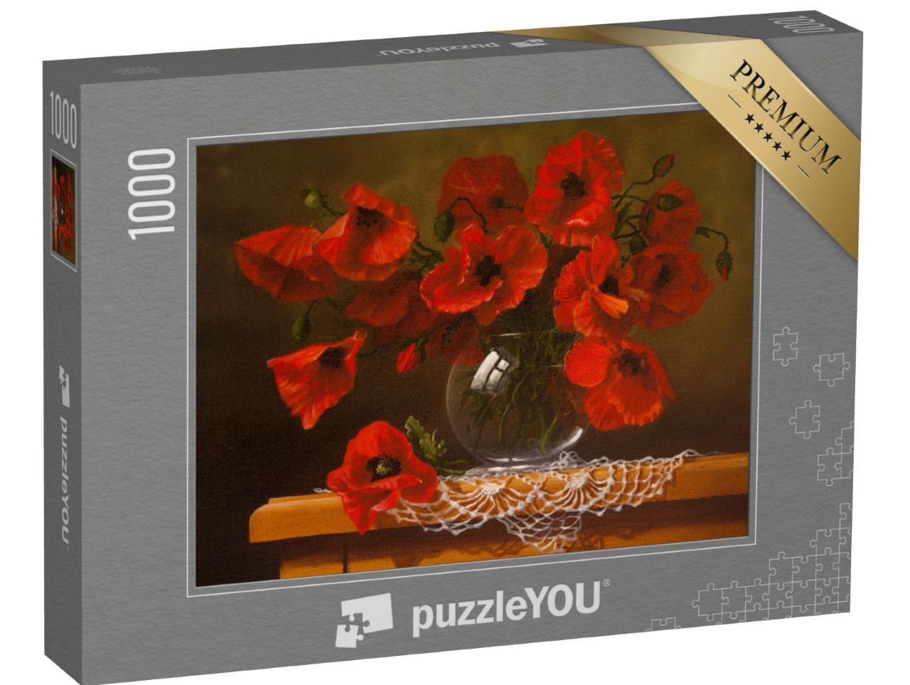 Puzzle 1000 Teile „Mohnblumen in einer Glasvase als Ölgemälde“