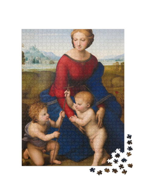 Puzzle 1000 Teile „Die Madonna auf der Wiese, Raffael 1505“