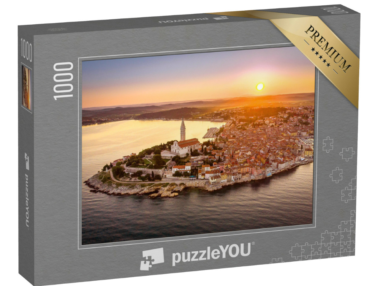 Puzzle 1000 Teile „Sonnenaufgang aus der Luft von Rovinj, Kroatien“
