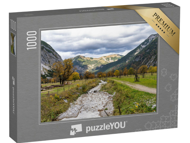 Puzzle 1000 Teile „Ahornbäume am Ahornboden im Herbst, Karwendelgebirge, Österreich“