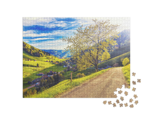 Puzzle 1000 Teile „Panorama mit Sonnenuntergang, Münstertal, Schwarzwald“