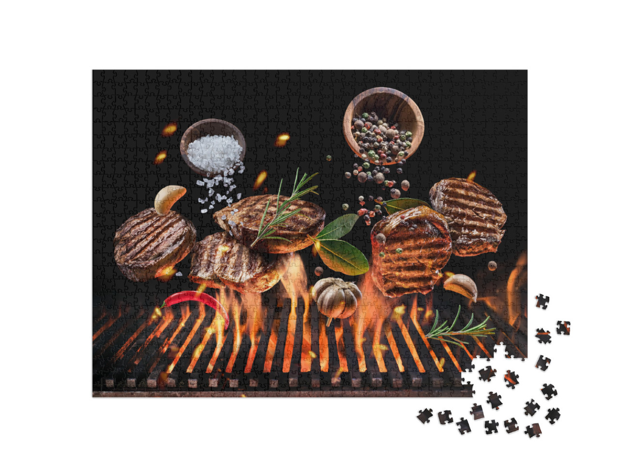 Puzzle 1000 Teile „Gegrillte Rindersteaks mit Gemüse und Gewürzen“