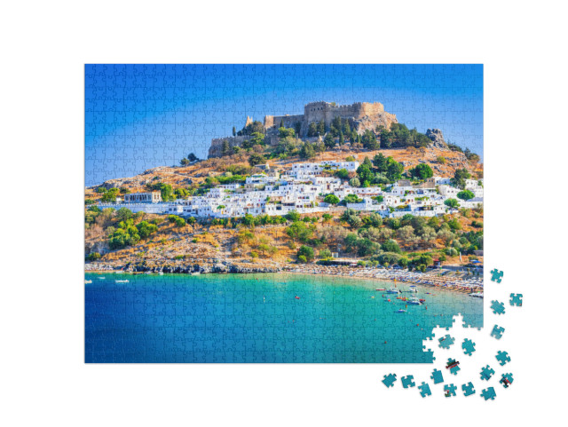 Puzzle 1000 Teile „Lindos mit seinen weiß getünchten Häusern, Rhodos, Griechenland“