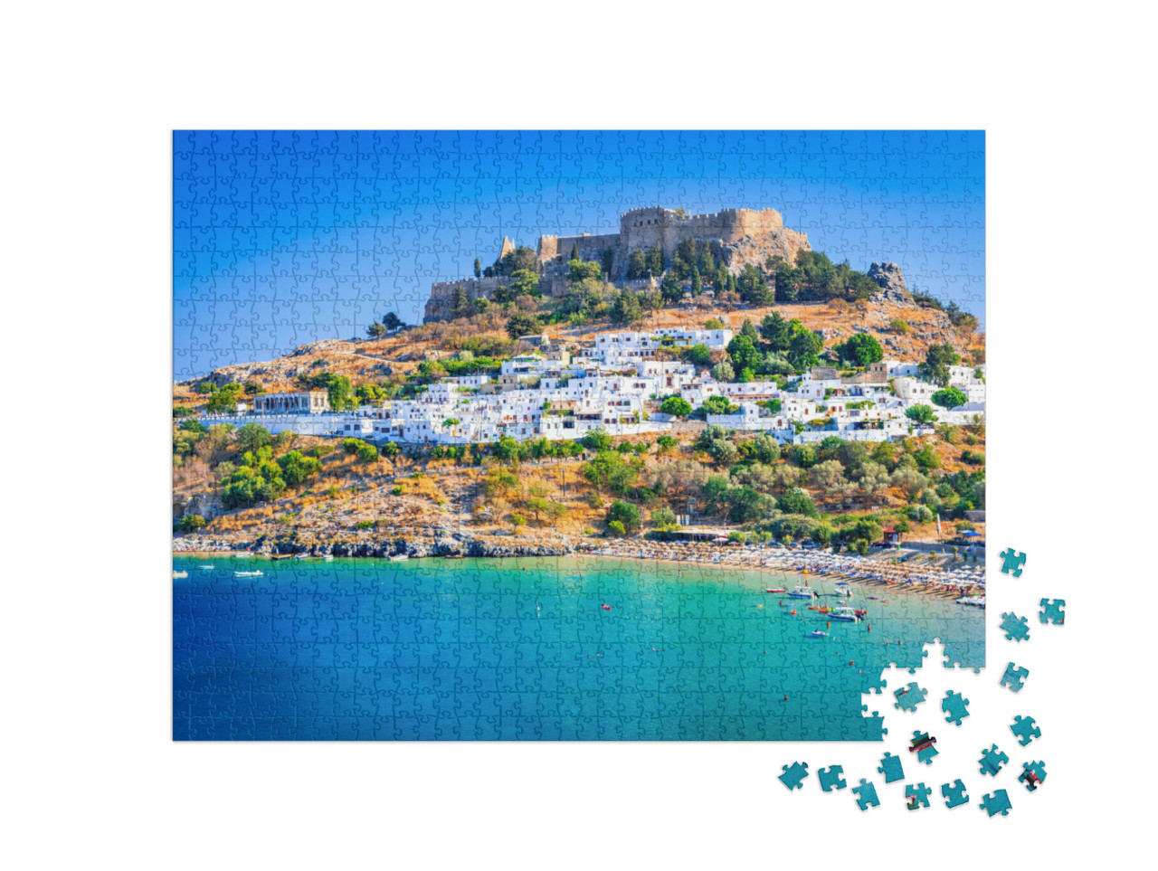 Puzzle 1000 Teile „Lindos mit seinen weiß getünchten Häusern, Rhodos, Griechenland“