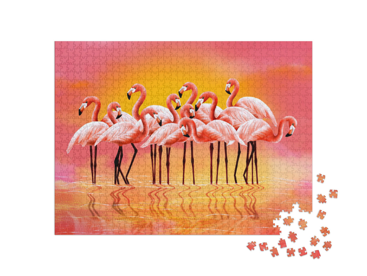 Puzzle 1000 Teile „Panorama von rosa Flamingos“