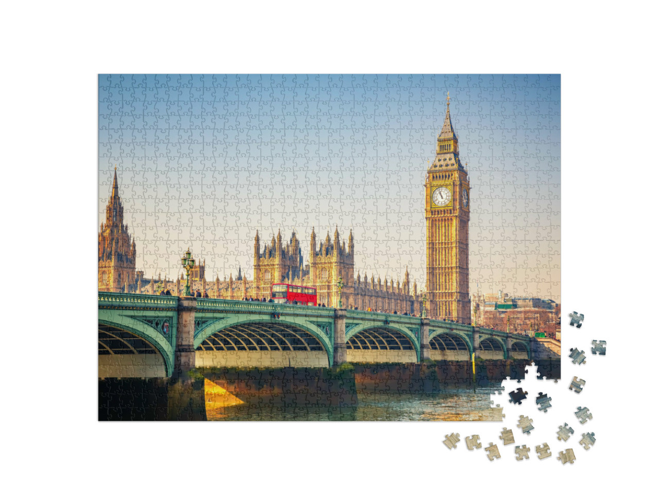 Puzzle 1000 Teile „Weltberühmte Wahrzeichen: Big Ben und Westminster Bridge in London“